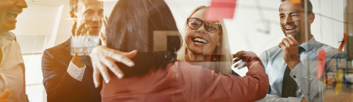 Business team happy as they overtake their competitors Business team happy as they overtake their competitors